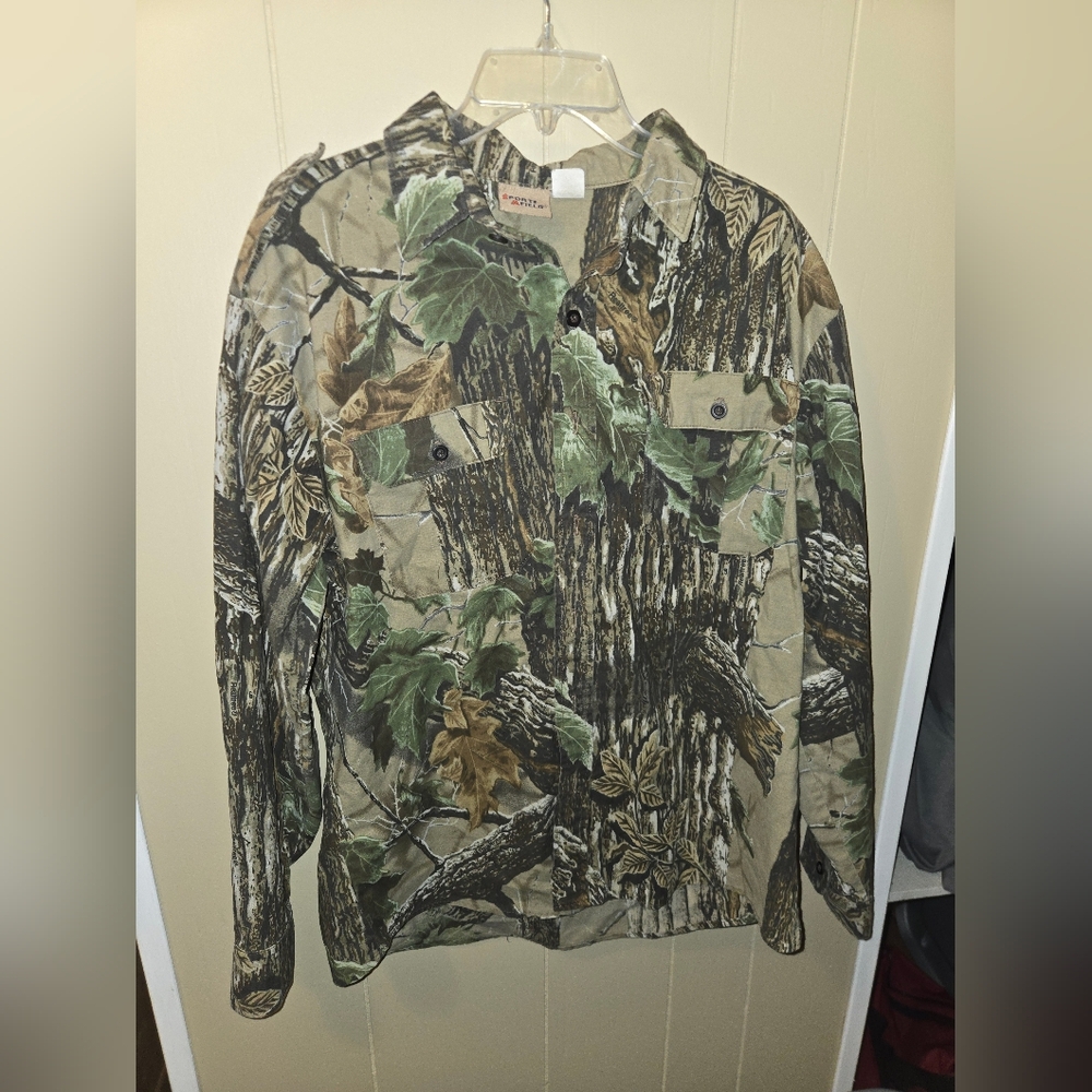 Mens Vintage Sports Afield Forest Camo Button Down Shirt 100% Cotton Size Xl